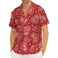 Red Paisley Pattern Print Men's Deep V-Neck Shirt