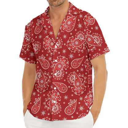 Red Paisley Pattern Print Men's Deep V-Neck Shirt