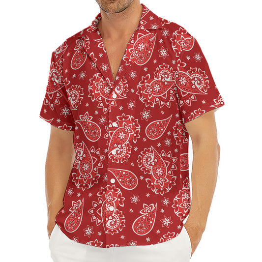 Red Paisley Pattern Print Men's Deep V-Neck Shirt