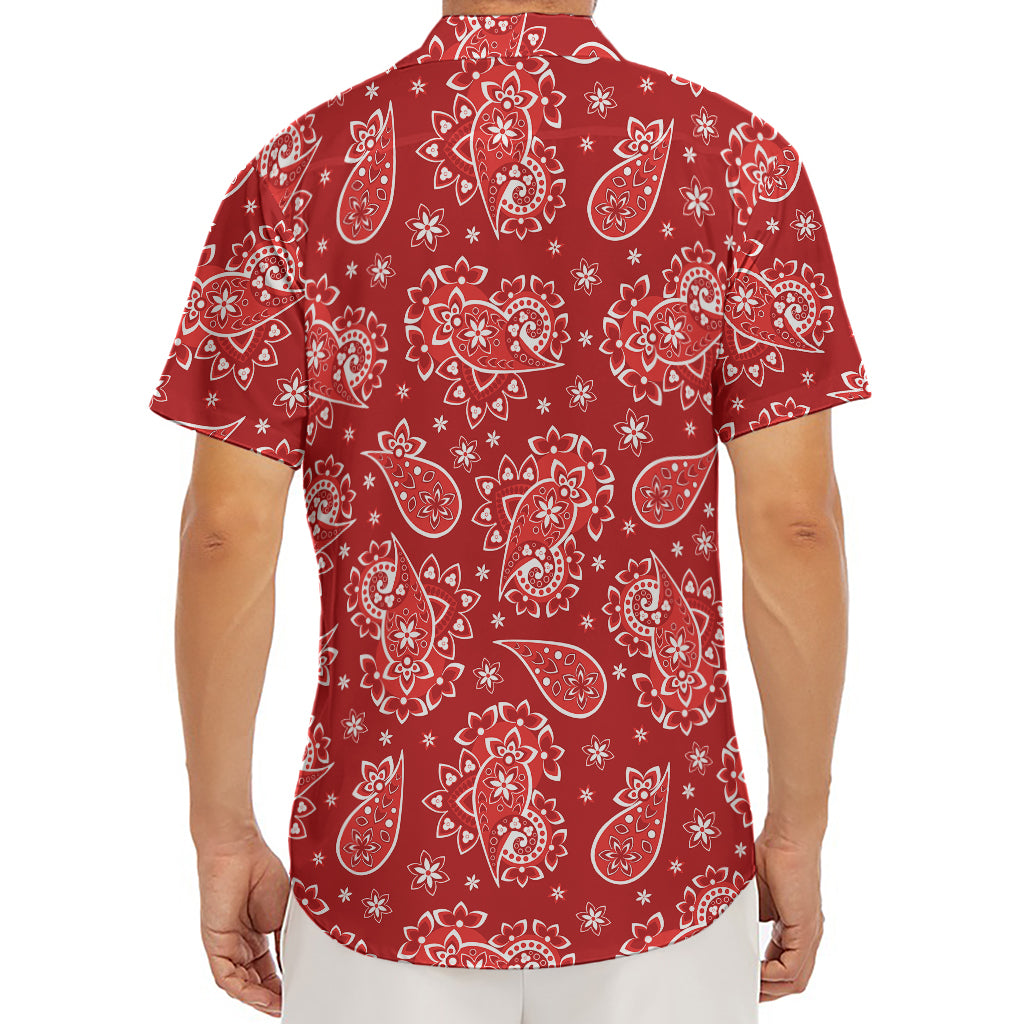 Red Paisley Pattern Print Men's Deep V-Neck Shirt
