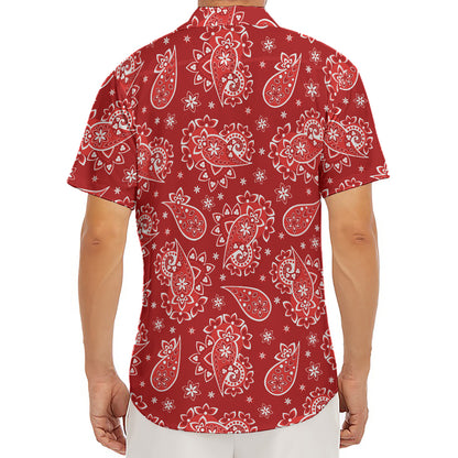 Red Paisley Pattern Print Men's Deep V-Neck Shirt