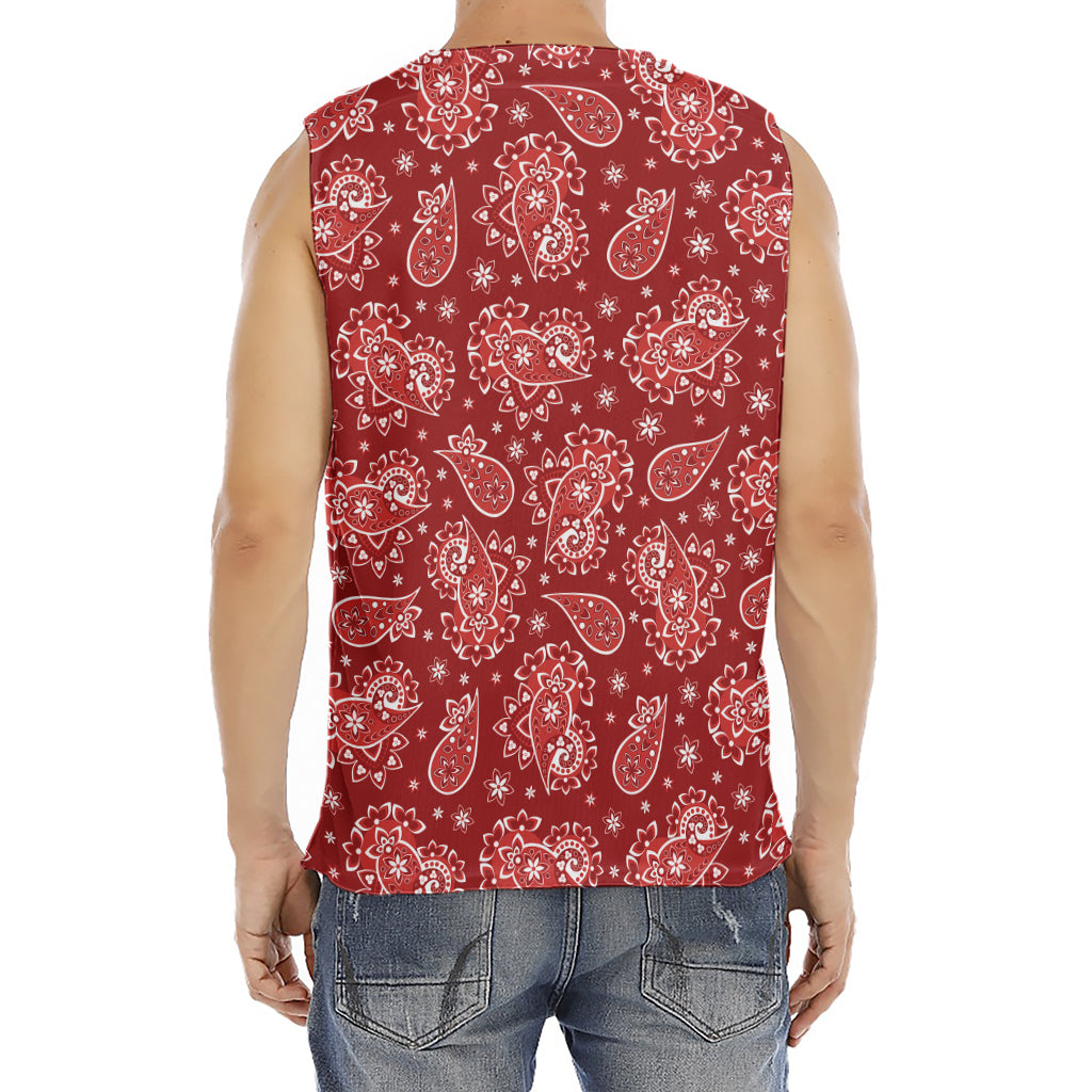Red Paisley Pattern Print Men's Fitness Tank Top