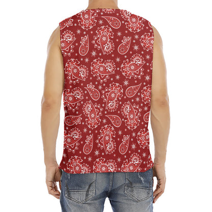 Red Paisley Pattern Print Men's Fitness Tank Top