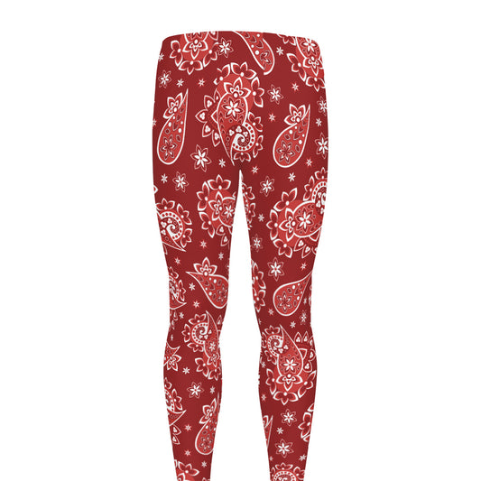 Red Paisley Pattern Print Men's leggings