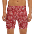 Red Paisley Pattern Print Men's Long Boxer Briefs