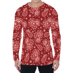 Red Paisley Pattern Print Men's Long Sleeve T-Shirt