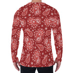 Red Paisley Pattern Print Men's Long Sleeve T-Shirt