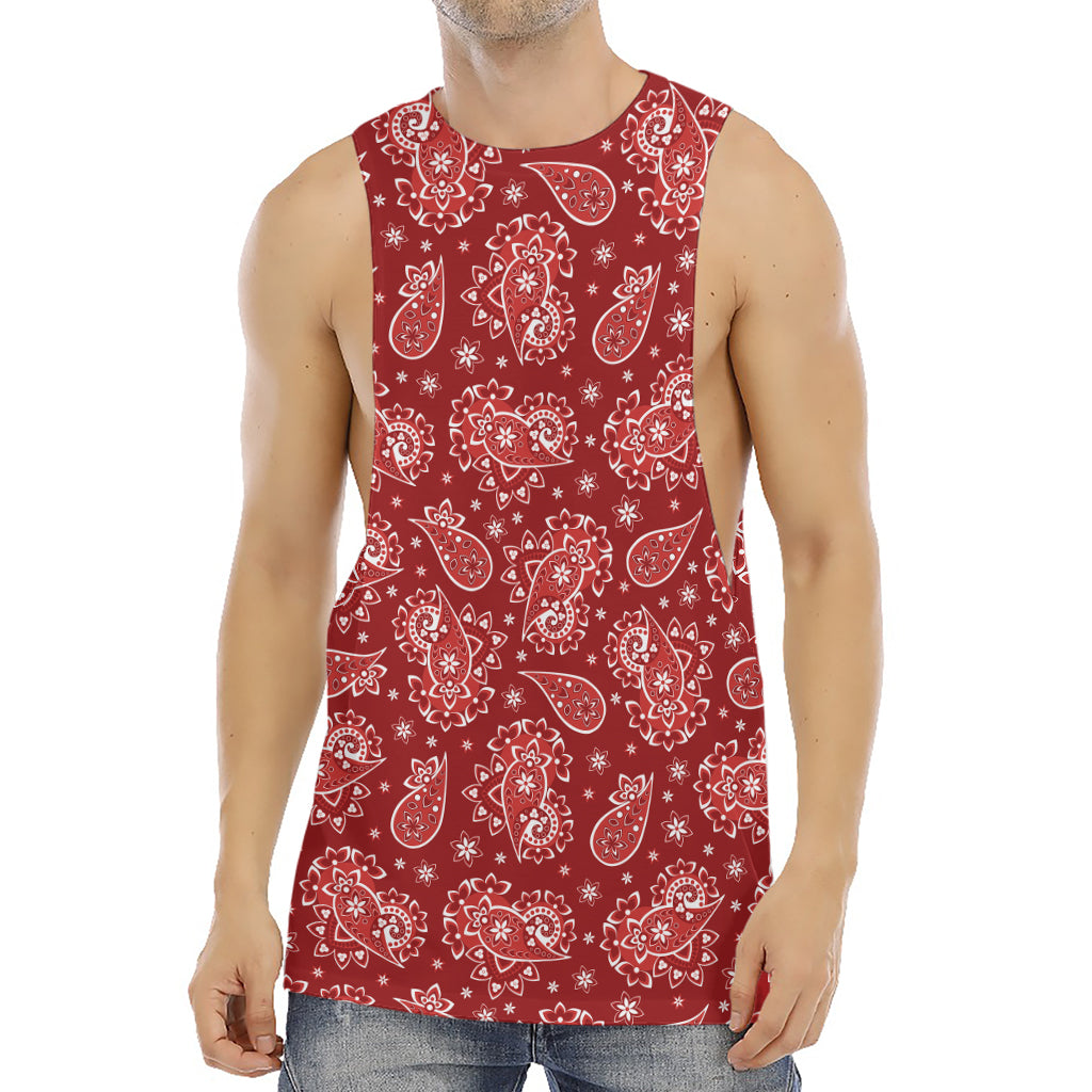 Red Paisley Pattern Print Men's Muscle Tank Top