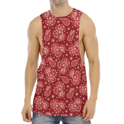 Red Paisley Pattern Print Men's Muscle Tank Top