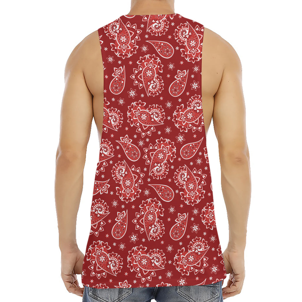 Red Paisley Pattern Print Men's Muscle Tank Top