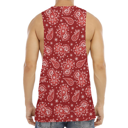 Red Paisley Pattern Print Men's Muscle Tank Top