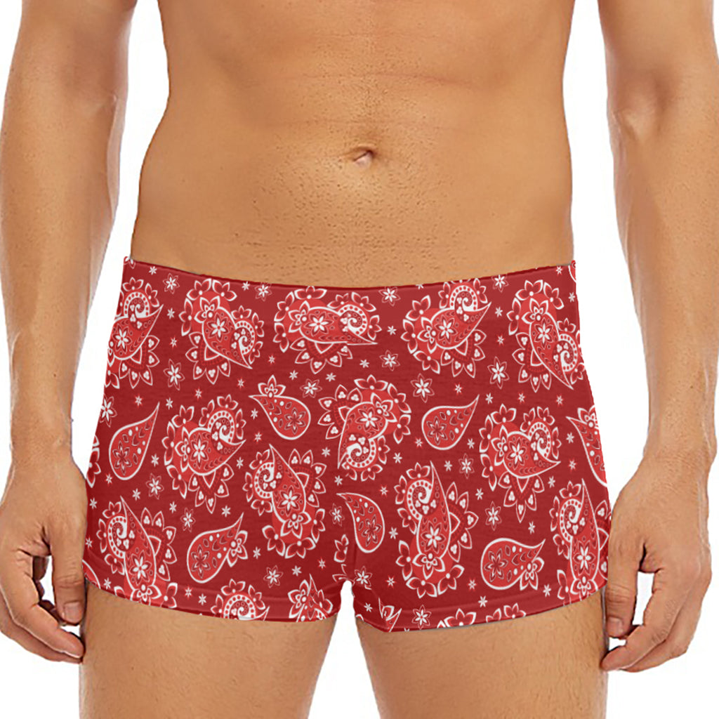 Red Paisley Pattern Print Men's Short Boxer Briefs