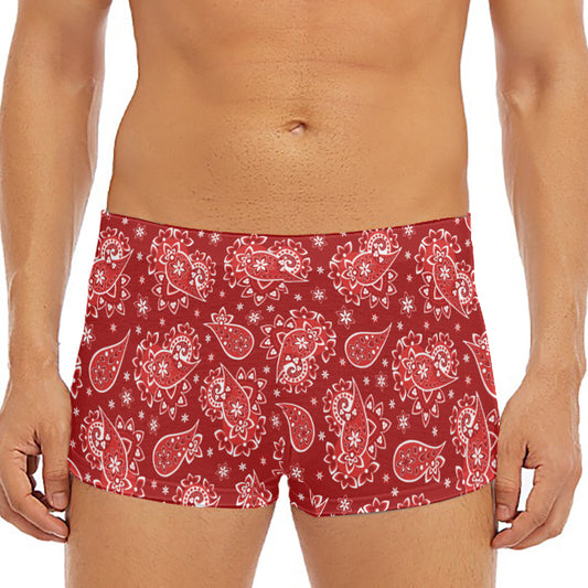 Red Paisley Pattern Print Men's Short Boxer Briefs