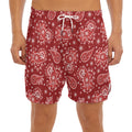 Red Paisley Pattern Print Men's Split Running Shorts