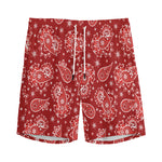 Red Paisley Pattern Print Men's Sports Shorts