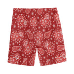 Red Paisley Pattern Print Men's Sports Shorts