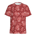Red Paisley Pattern Print Men's Athletic T-Shirt