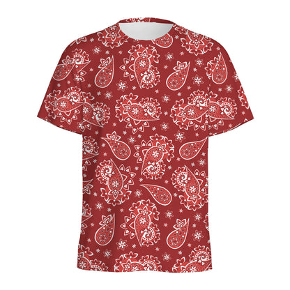 Red Paisley Pattern Print Men's Sports T-Shirt