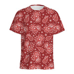 Red Paisley Pattern Print Men's Sports T-Shirt