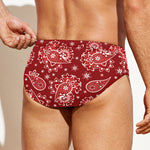 Red Paisley Pattern Print Men's Swim Briefs