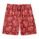 Red Paisley Pattern Print Men's Swim Trunks