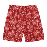 Red Paisley Pattern Print Men's Swim Trunks