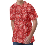 Red Paisley Pattern Print Men's Velvet T-Shirt