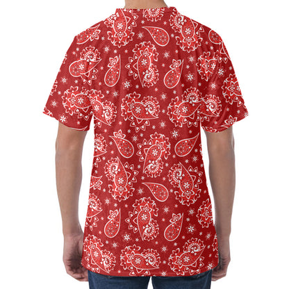 Red Paisley Pattern Print Men's Velvet T-Shirt