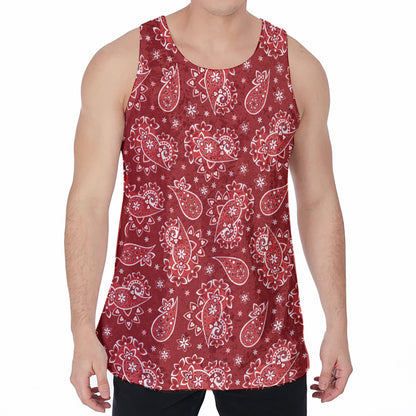 Red Paisley Pattern Print Men's Velvet Tank Top