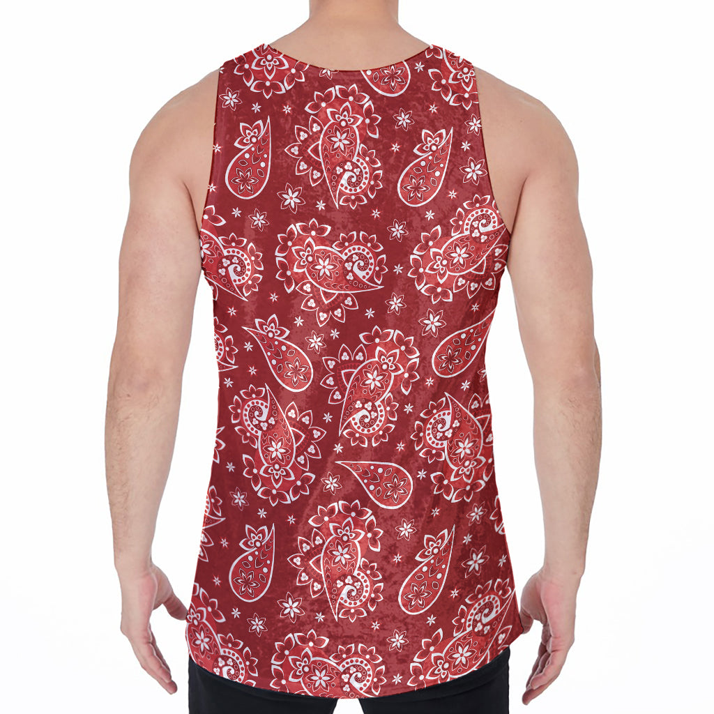 Red Paisley Pattern Print Men's Velvet Tank Top