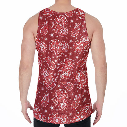 Red Paisley Pattern Print Men's Velvet Tank Top