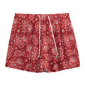 Red Paisley Pattern Print Mesh Shorts
