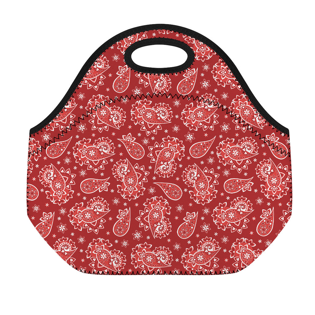 Red Paisley Pattern Print Neoprene Lunch Bag