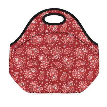 Red Paisley Pattern Print Neoprene Lunch Bag