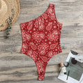 Red Paisley Pattern Print One Shoulder Bodysuit