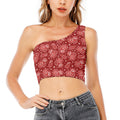 Red Paisley Pattern Print One Shoulder Crop Top