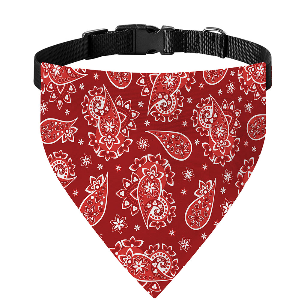 Red Paisley Pattern Print Over The Collar Dog Bandana