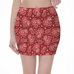 Red Paisley Pattern Print Pencil Mini Skirt