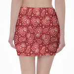 Red Paisley Pattern Print Pencil Mini Skirt