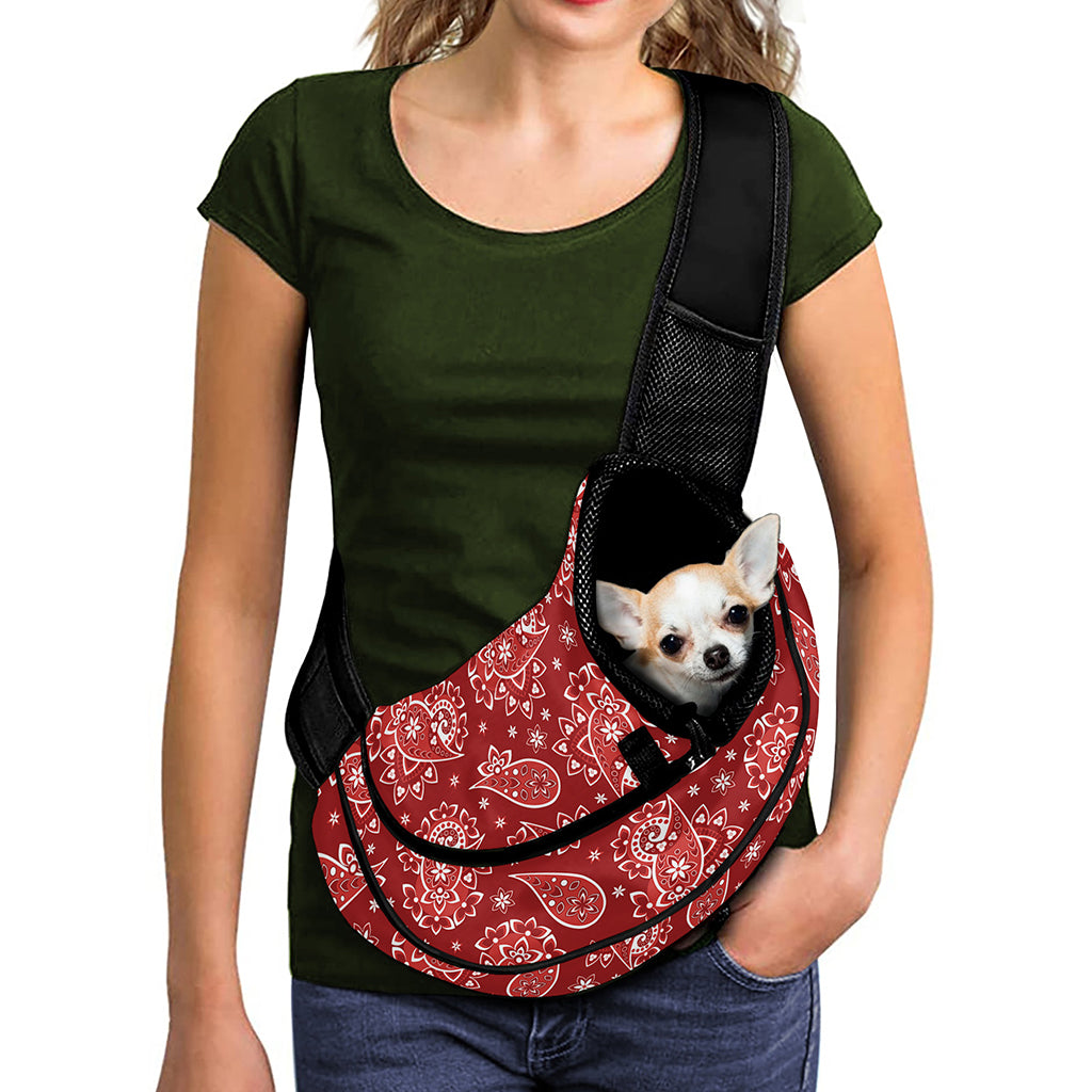 Red Paisley Pattern Print Pet Sling Carrier