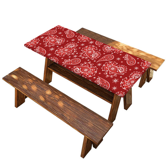 Red Paisley Pattern Print Picnic Table Cover