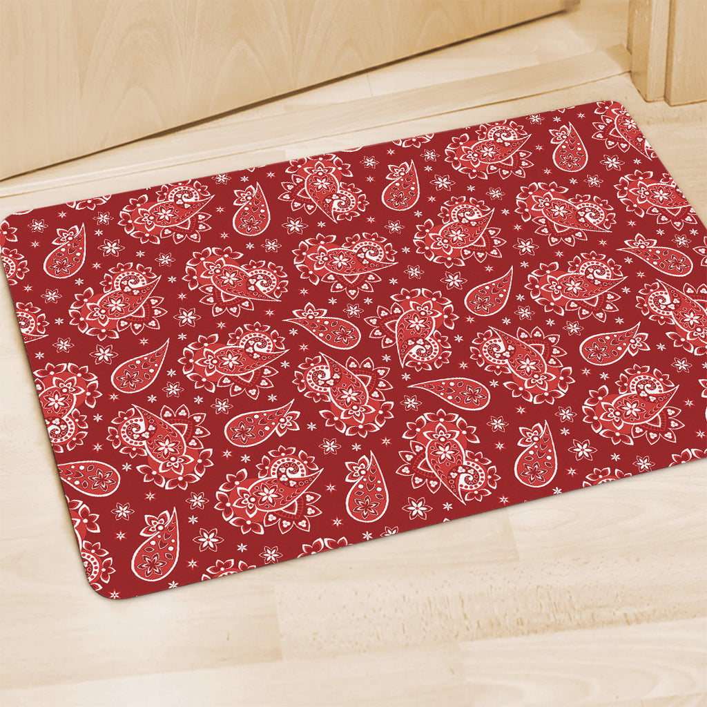 Red Paisley Pattern Print Polyester Doormat