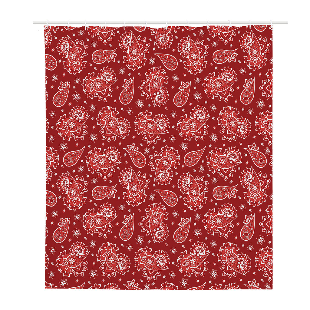 Red Paisley Pattern Print Polyester Shower Curtain