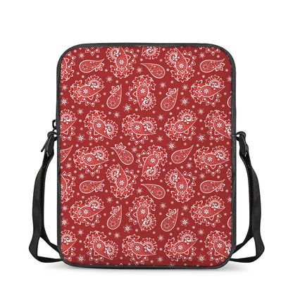 Red Paisley Pattern Print Rectangular Crossbody Bag
