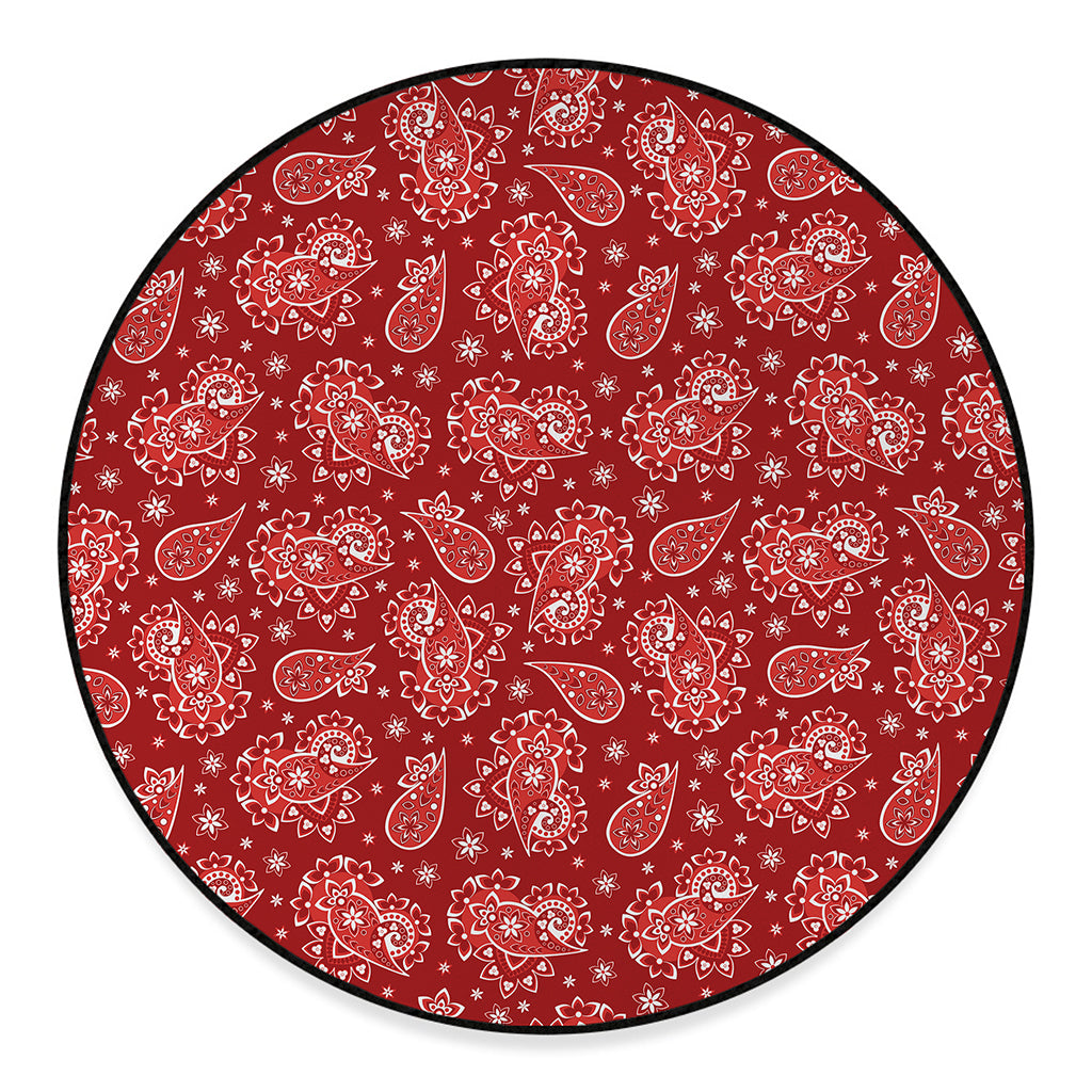 Red Paisley Pattern Print Round Floor Mat