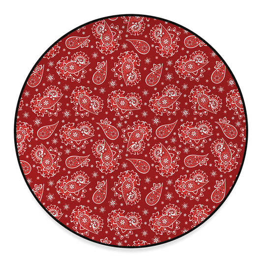 Red Paisley Pattern Print Round Floor Mat