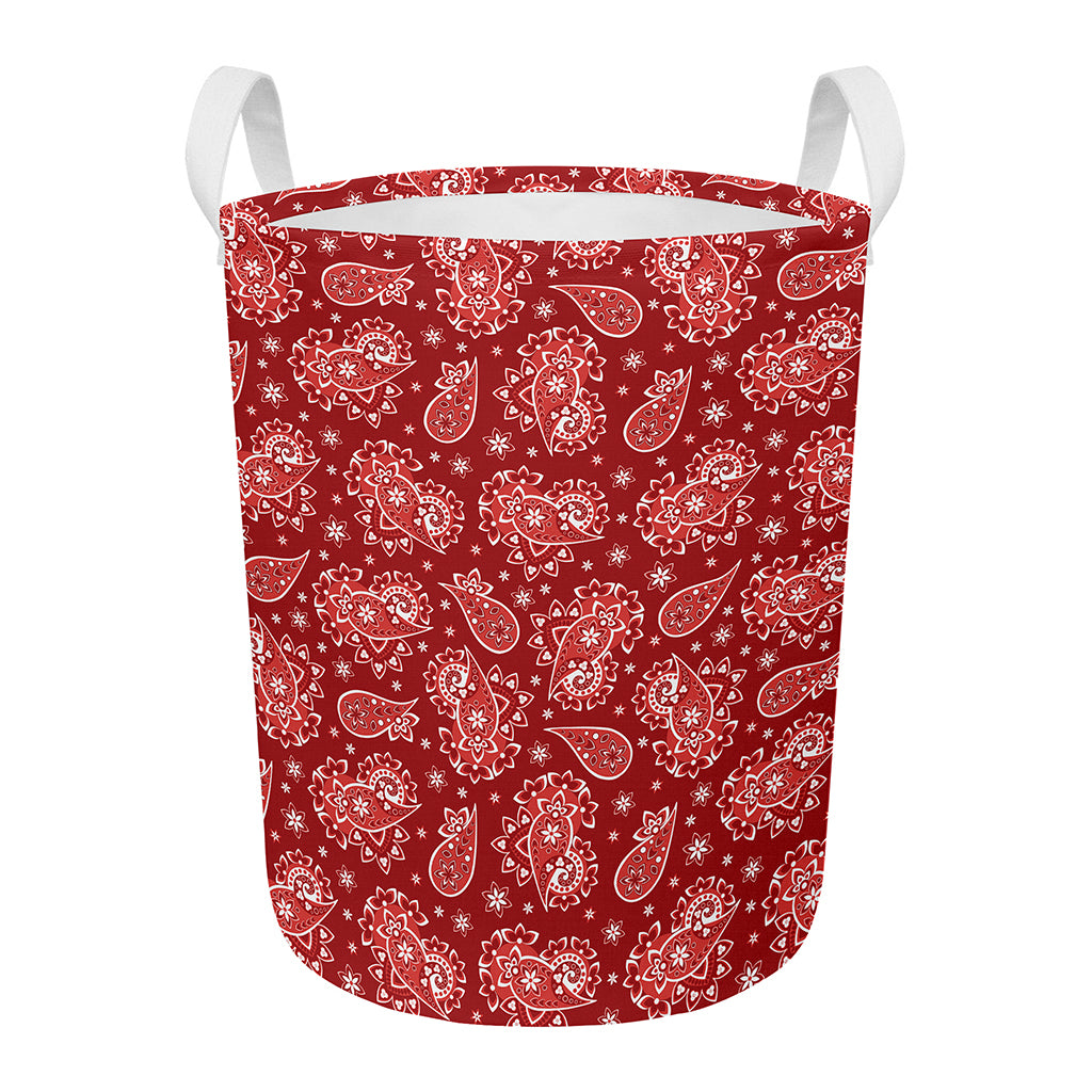 Red Paisley Pattern Print Round Laundry Basket
