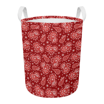 Red Paisley Pattern Print Round Laundry Basket