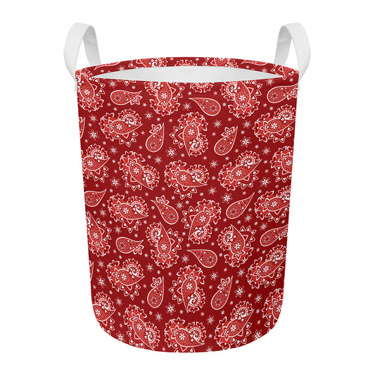 Red Paisley Pattern Print Round Laundry Basket