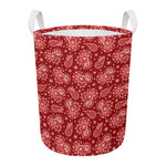 Red Paisley Pattern Print Round Laundry Basket